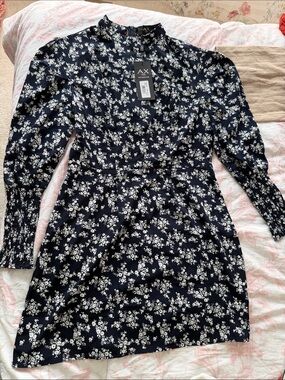 AX Paris Navy and White Floral Long Sleeve Mini Dress